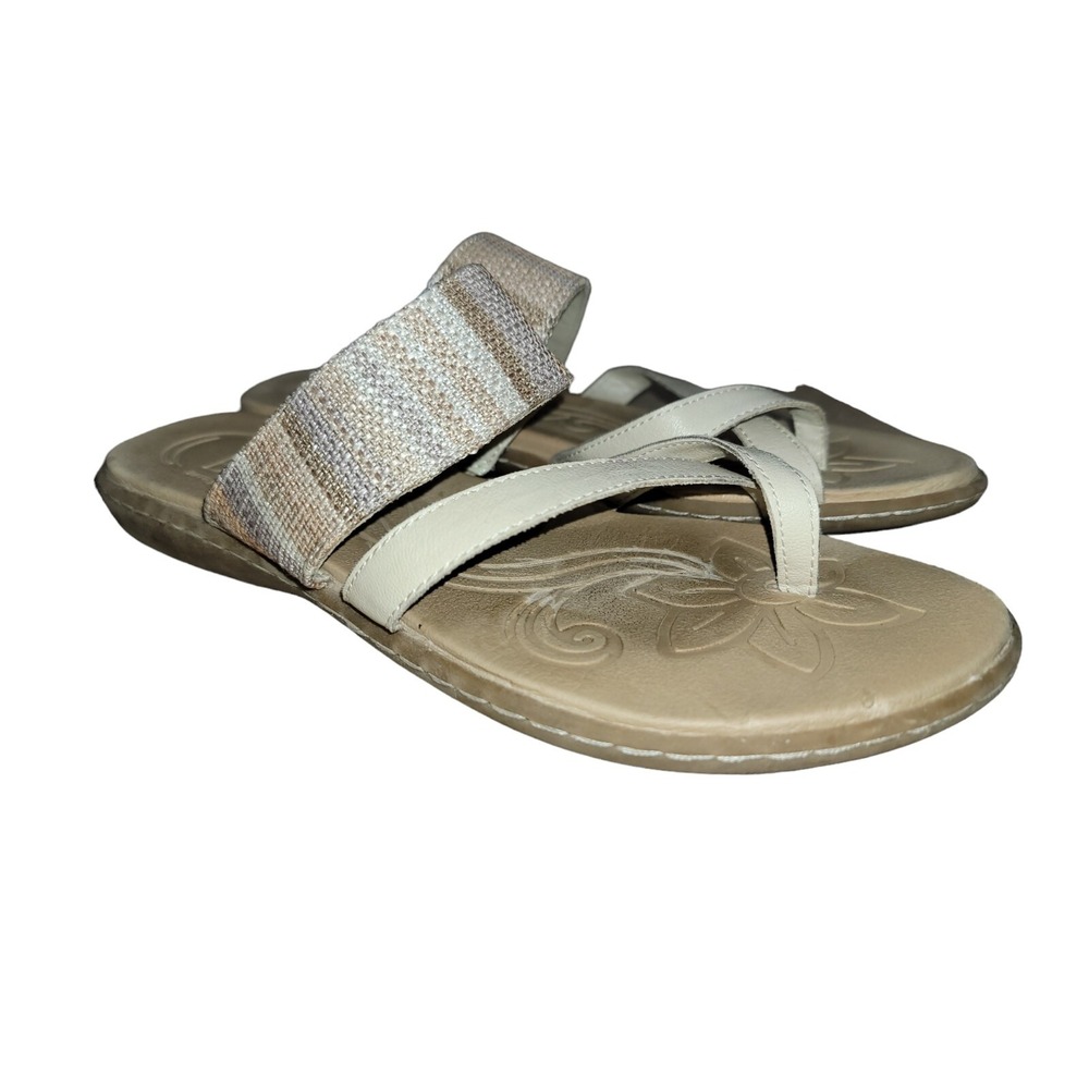 Born Sandals Womens Off White Leather Slides Comfort Flats Slip On Thongs Sz 10M